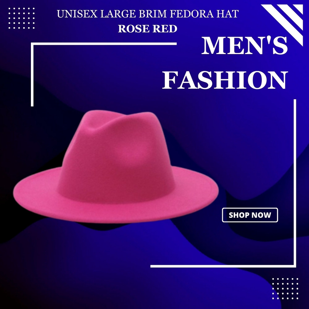 UNISEX LARGE BRIM  Rose Red Fedora Hat
